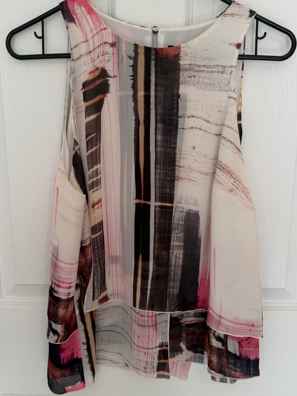 French Connection Pink, Cream and Black Abstract Brushstroke Camisole